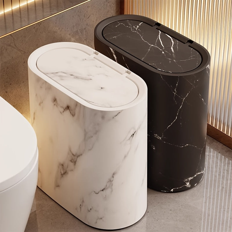 Marble Pattern Trash Can | Modern Bathroom & Kitchen Bin with Lid – Space-Saving, Home