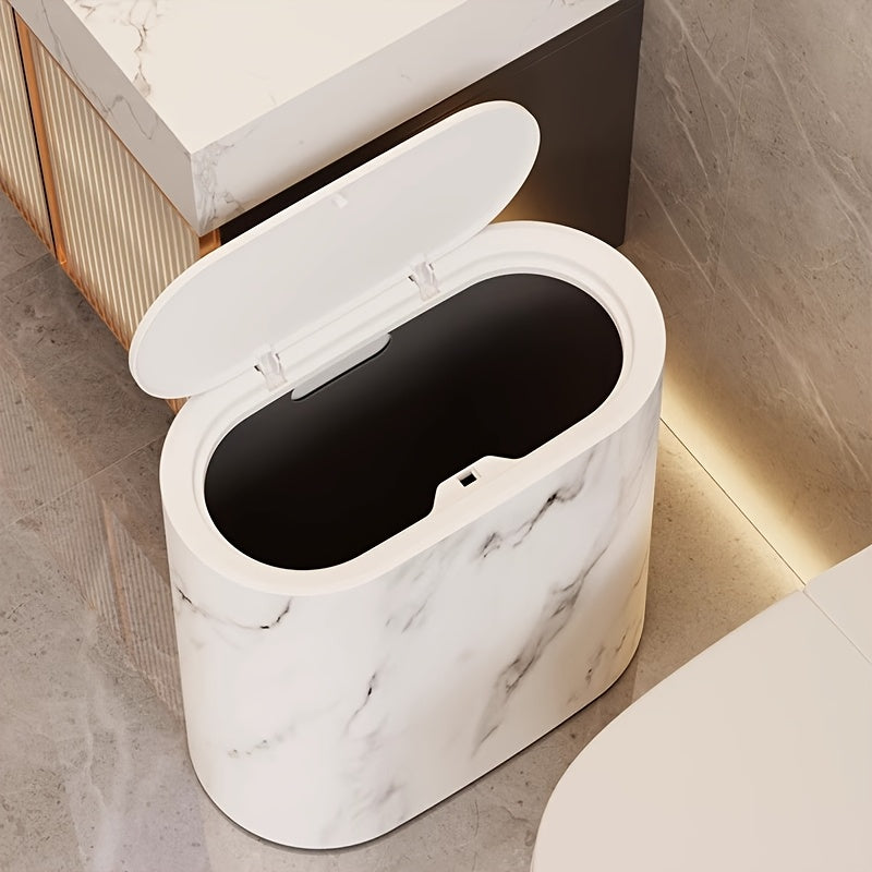 Marble Pattern Trash Can | Modern Bathroom & Kitchen Bin with Lid – Space-Saving, Home