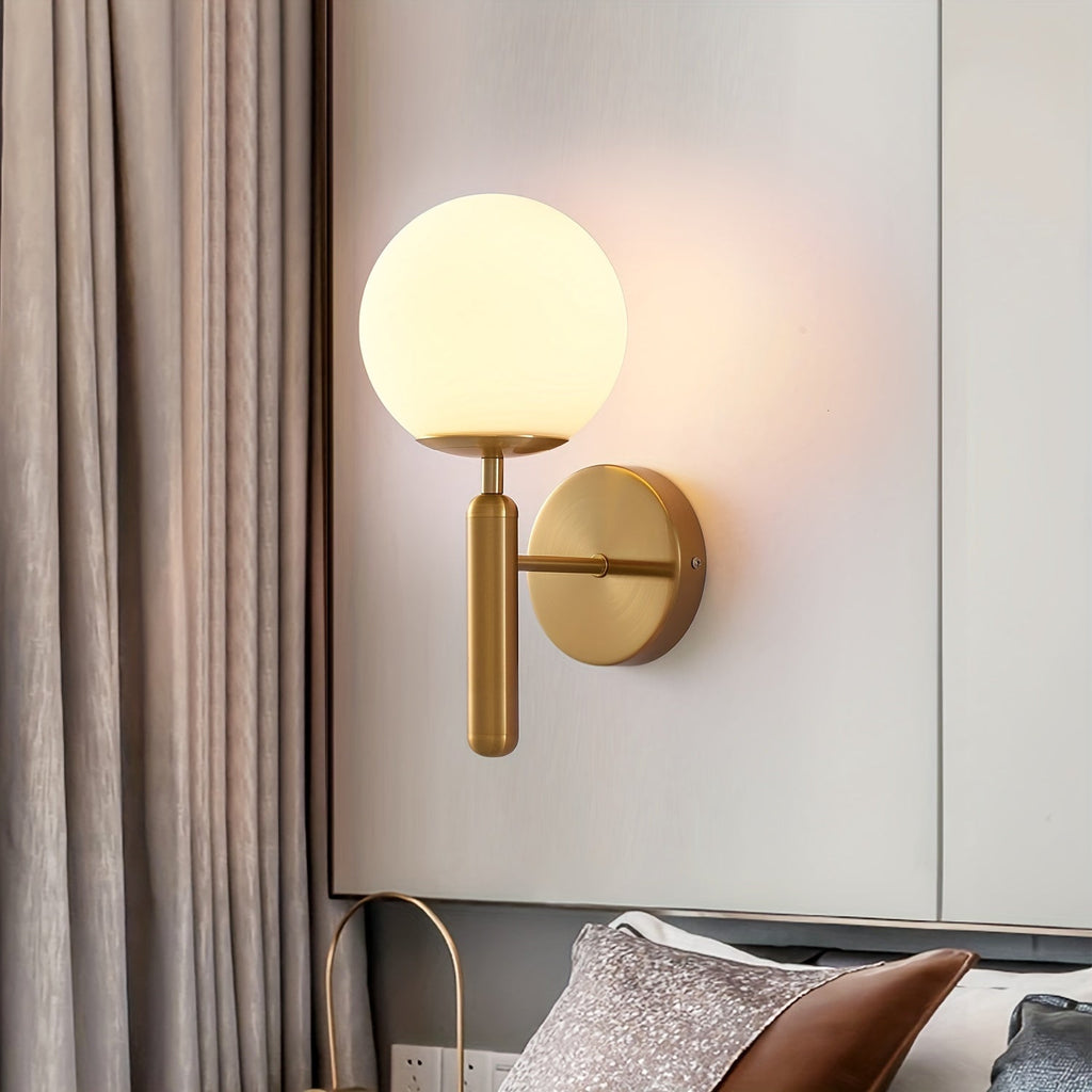 Modern Glass Globe Wall Sconce | Polished Metal Fixture – Home Decor, Ambient Lighting