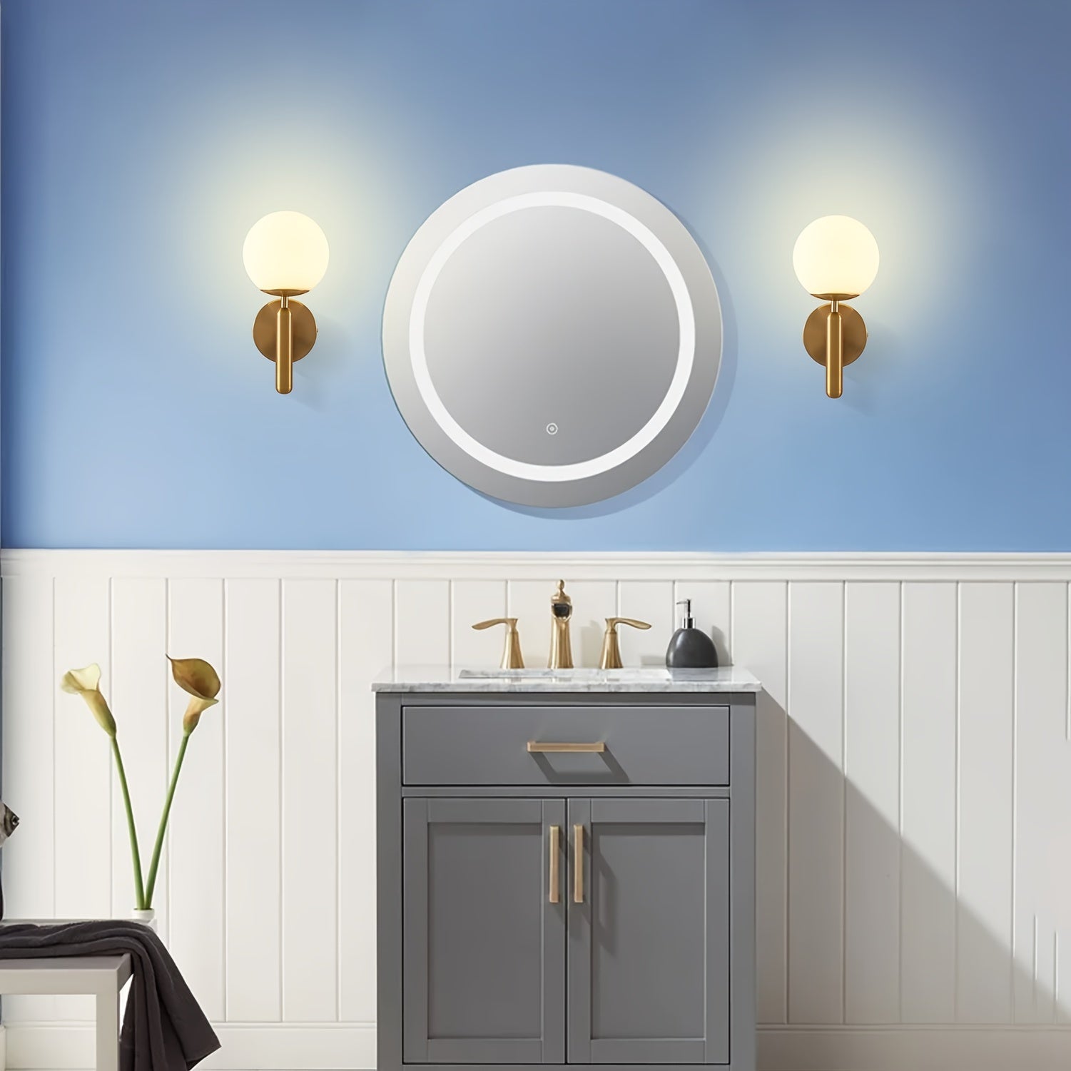 Modern Glass Globe Wall Sconce | Polished Metal Fixture – Home Decor, Ambient Lighting