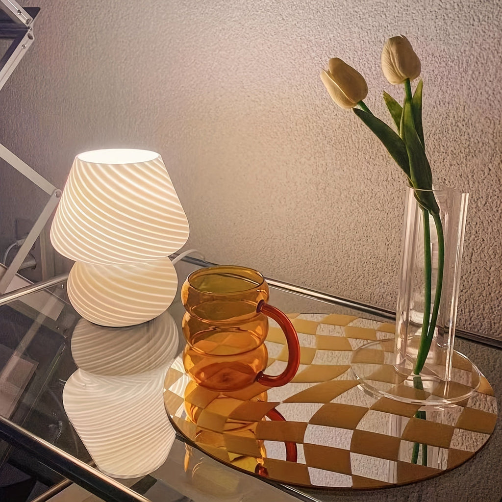 Murano-Style Glass Mushroom Lamp | USB Dimmable Light – Home Decor, Gift