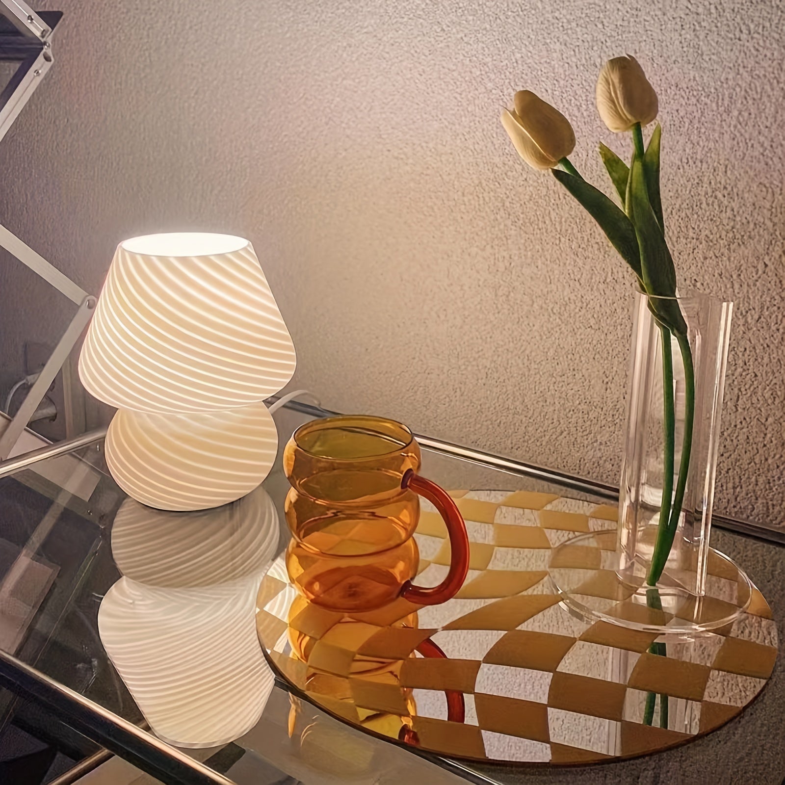 Murano-Style Glass Mushroom Lamp | USB Dimmable Light – Home Decor, Gift