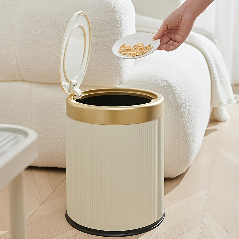 Luxury Oval Trash Can | Press-Top Waste Bin with Dual Inner Bucket – Kitchen, Home Organization