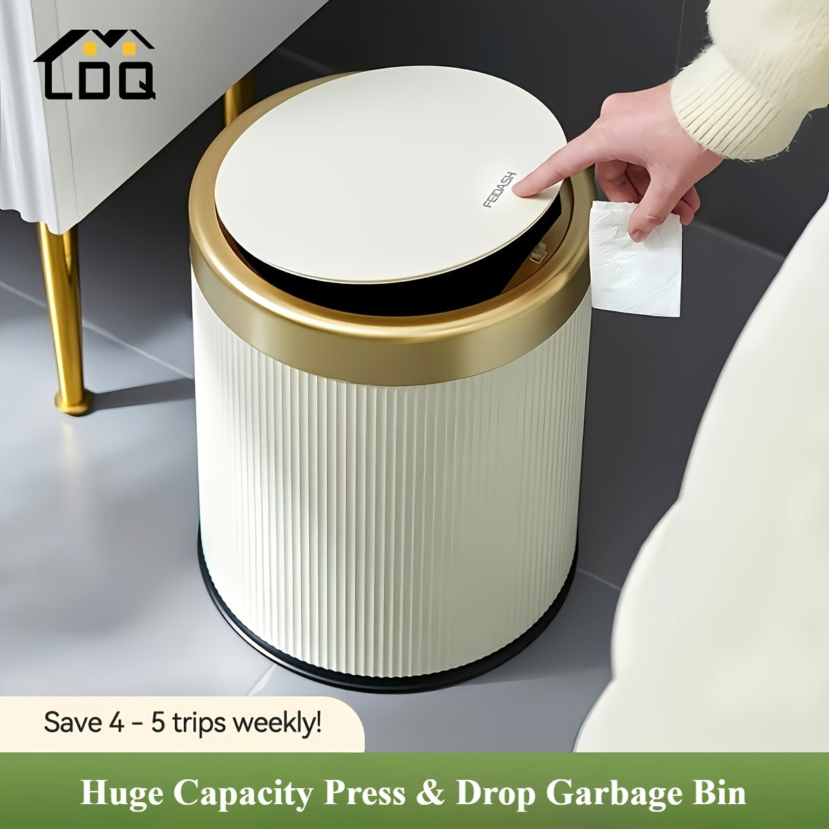 Luxury Oval Trash Can | Press-Top Waste Bin with Dual Inner Bucket – Kitchen, Home Organization