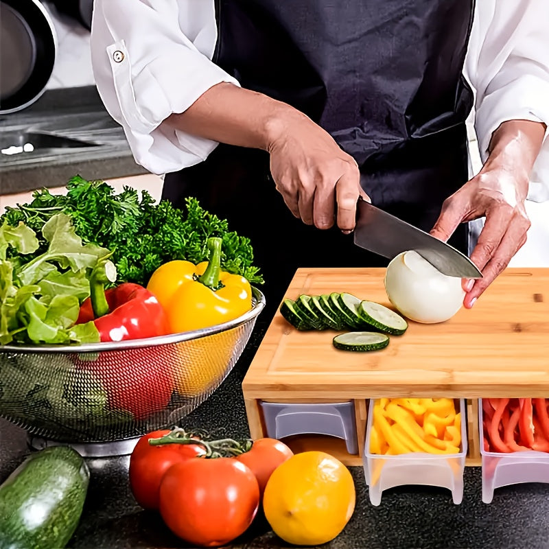 Bamboo Cutting Board with Storage Trays & Graters – Kitchen Prep, Space-Saving