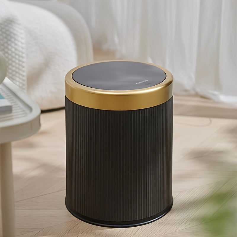 Luxury Oval Trash Can | Press-Top Waste Bin with Dual Inner Bucket – Kitchen, Home Organization