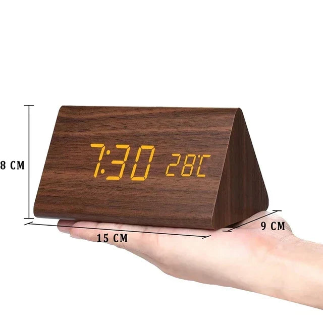 LED Smart Alarm Clock | Voice-Controlled Wooden Design – Home Office, Gift