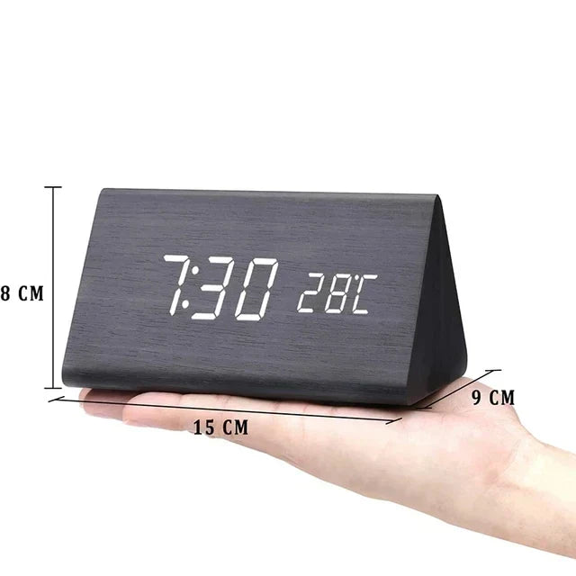 LED Smart Alarm Clock | Voice-Controlled Wooden Design – Home Office, Gift