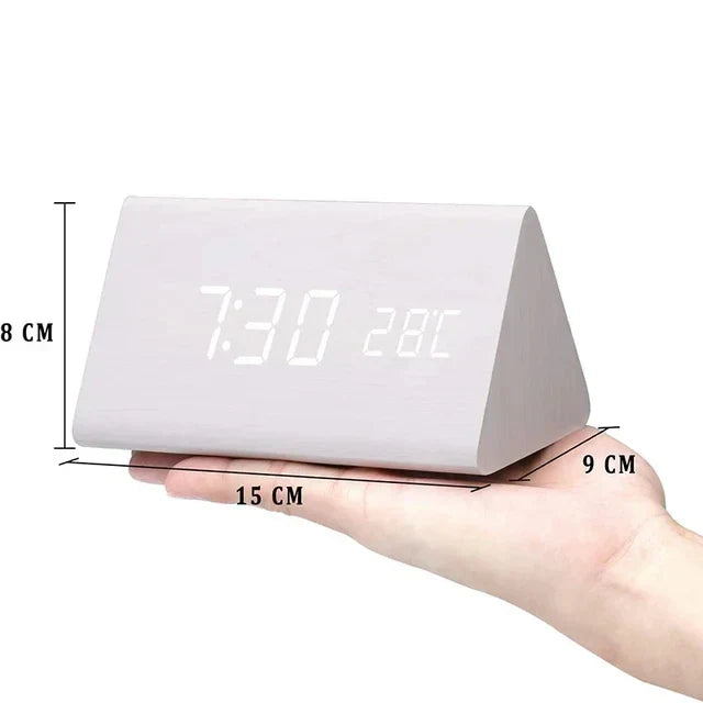 LED Smart Alarm Clock | Voice-Controlled Wooden Design – Home Office, Gift
