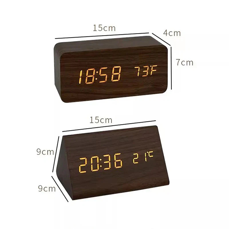 LED Smart Alarm Clock | Voice-Controlled Wooden Design – Home Office, Gift