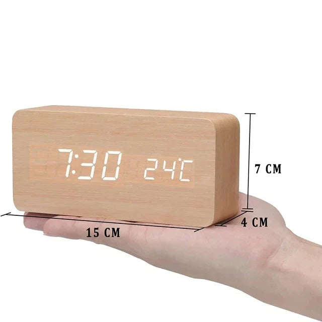 LED Smart Alarm Clock | Voice-Controlled Wooden Design – Home Office, Gift
