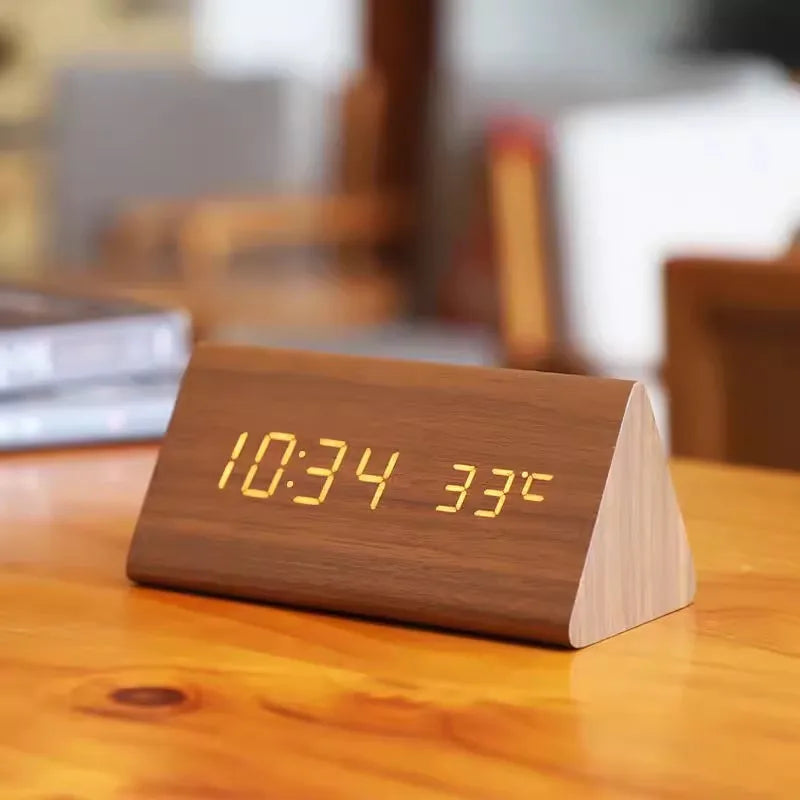 LED Smart Alarm Clock | Voice-Controlled Wooden Design – Home Office, Gift