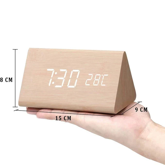 LED Smart Alarm Clock | Voice-Controlled Wooden Design – Home Office, Gift