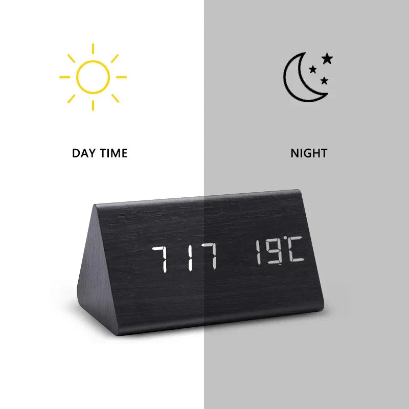 LED Smart Alarm Clock | Voice-Controlled Wooden Design – Home Office, Gift