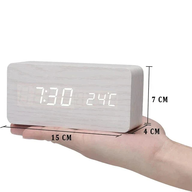 LED Smart Alarm Clock | Voice-Controlled Wooden Design – Home Office, Gift