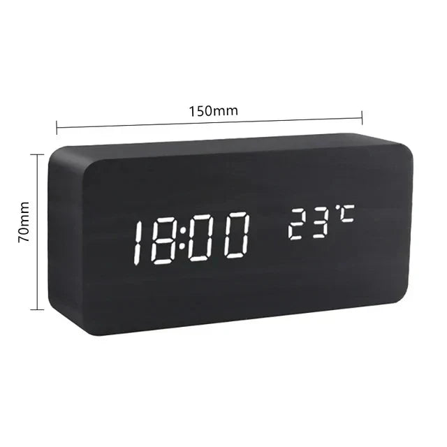 LED Smart Alarm Clock | Voice-Controlled Wooden Design – Home Office, Gift
