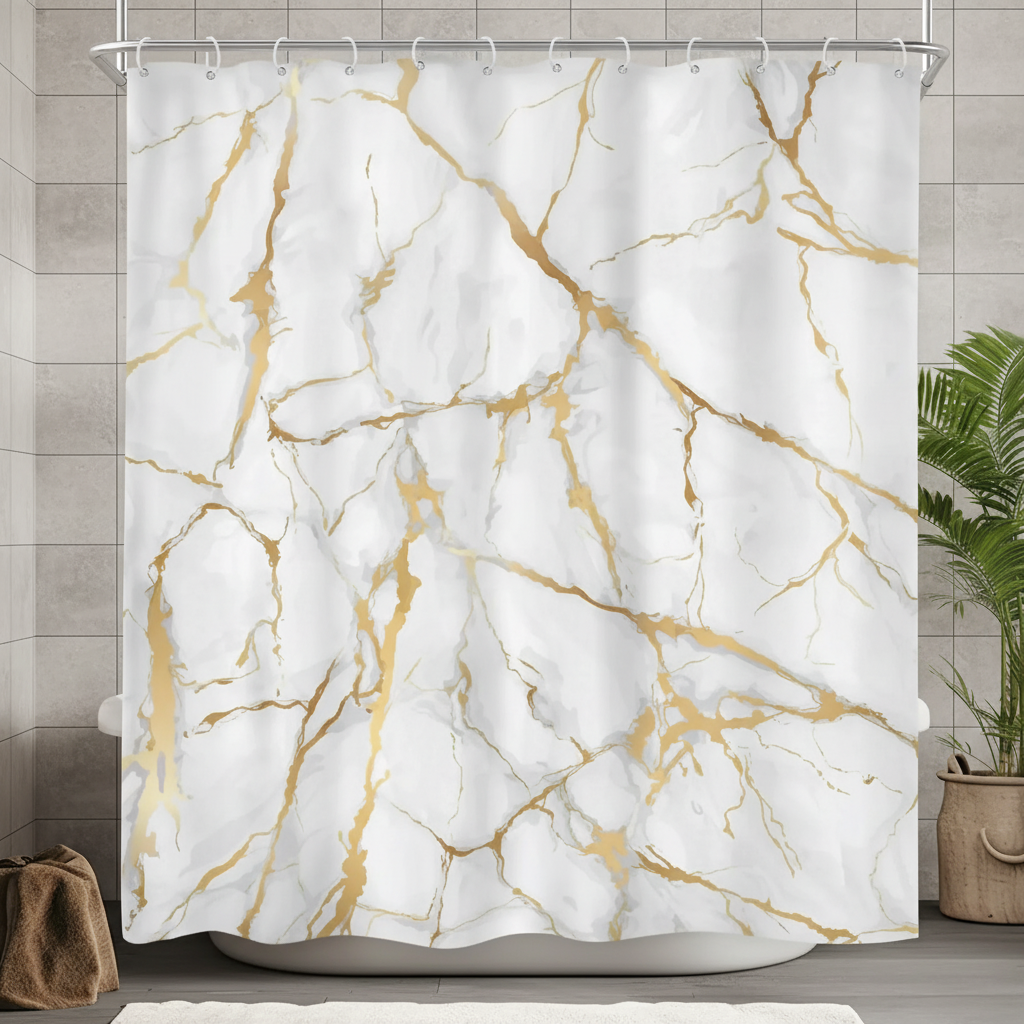 Marble Pattern Shower Curtain – Bathroom Decor, Home Accessories