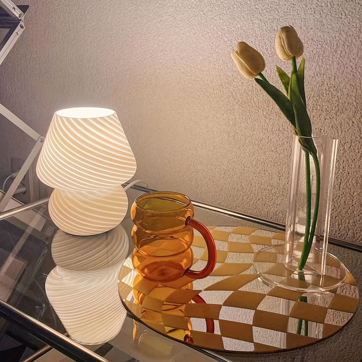 Murano-Style Glass Mushroom Lamp | USB Dimmable Light – Home Decor, Gift