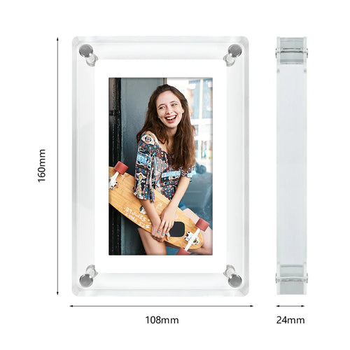 Acrylic Digital Photo Frame | Portable IPS Display, Built-in Battery – Home Office, Gift