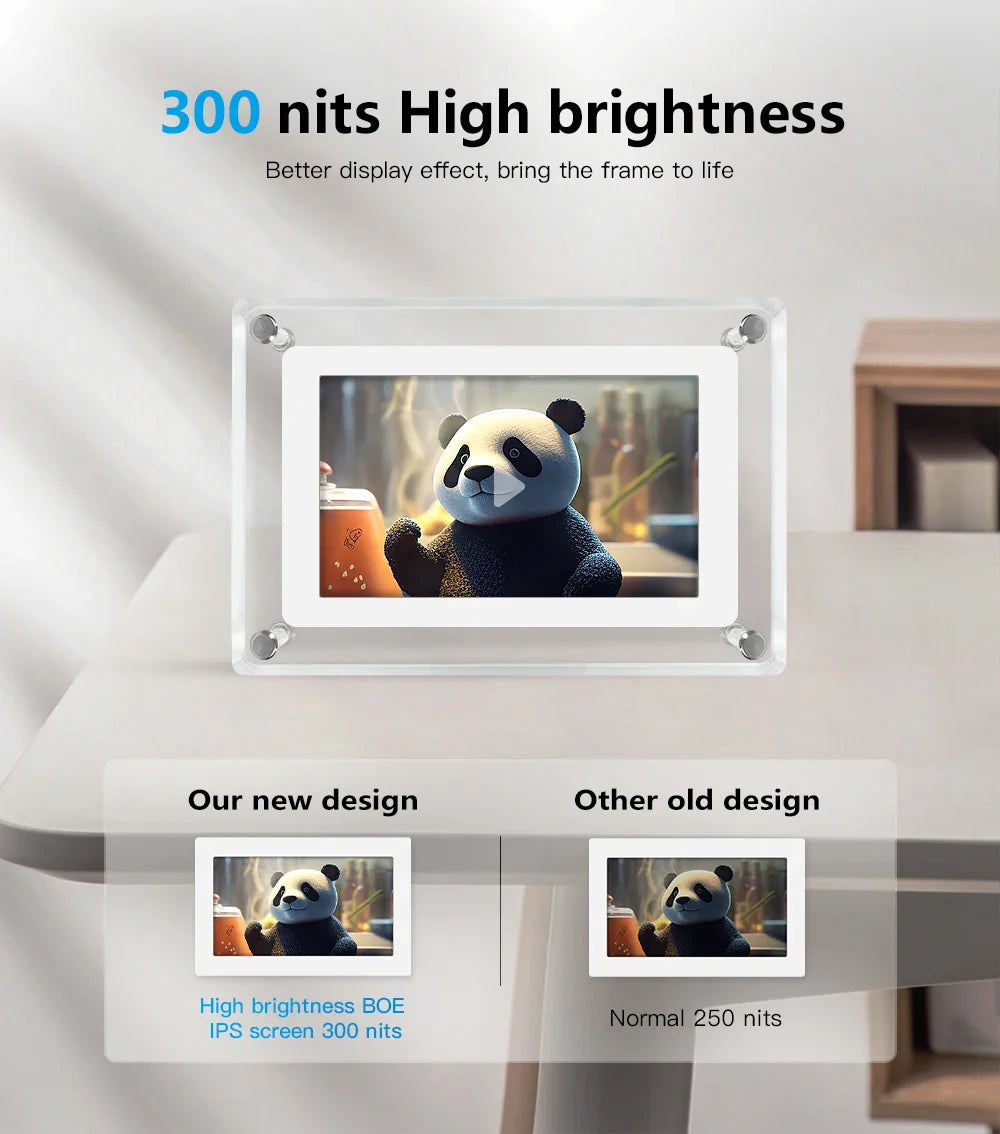 Acrylic Digital Photo Frame | Portable IPS Display, Built-in Battery – Home Office, Gift