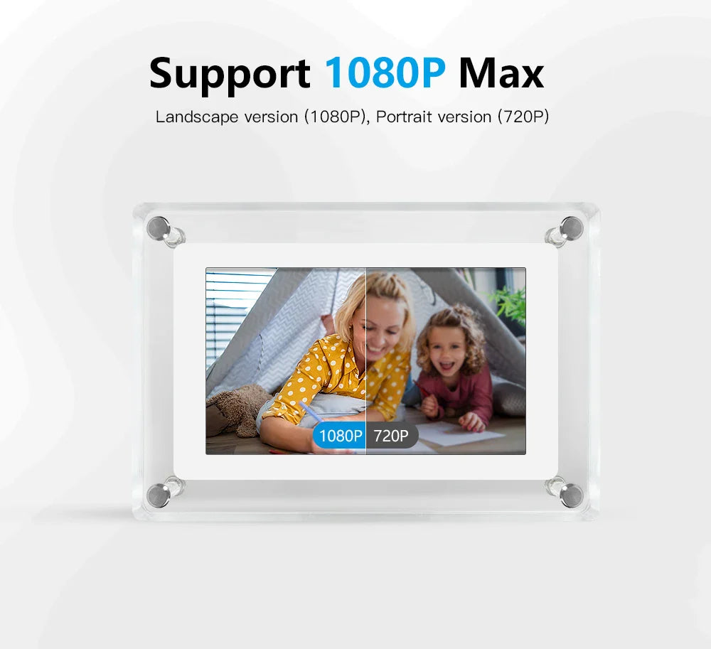 Acrylic Digital Photo Frame | Portable IPS Display, Built-in Battery – Home Office, Gift