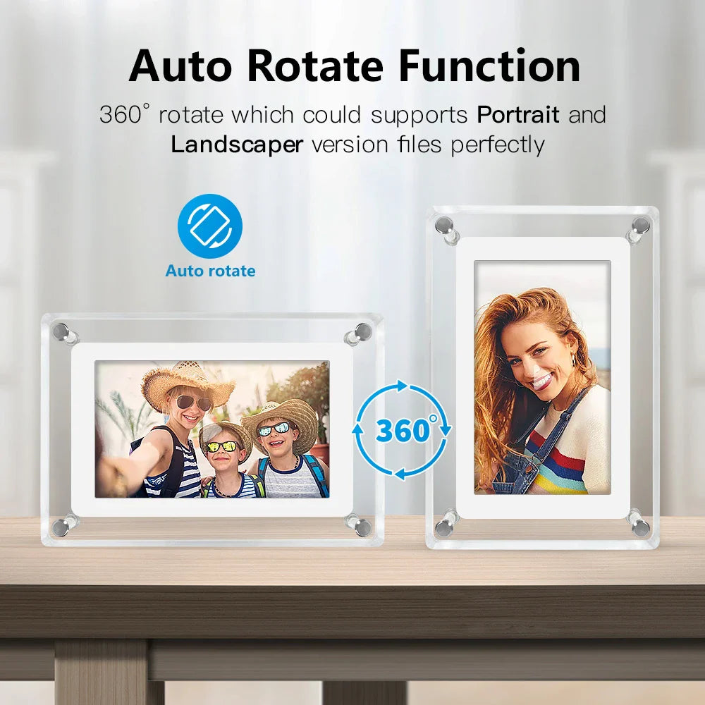 Acrylic Digital Photo Frame | Portable IPS Display, Built-in Battery – Home Office, Gift