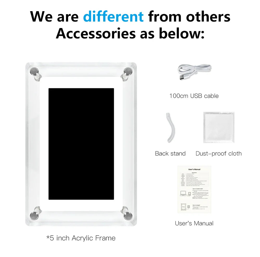 Acrylic Digital Photo Frame | Portable IPS Display, Built-in Battery – Home Office, Gift