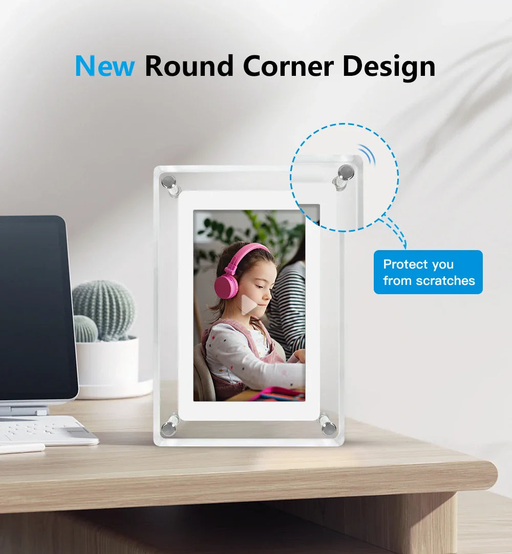 Acrylic Digital Photo Frame | Portable IPS Display, Built-in Battery – Home Office, Gift