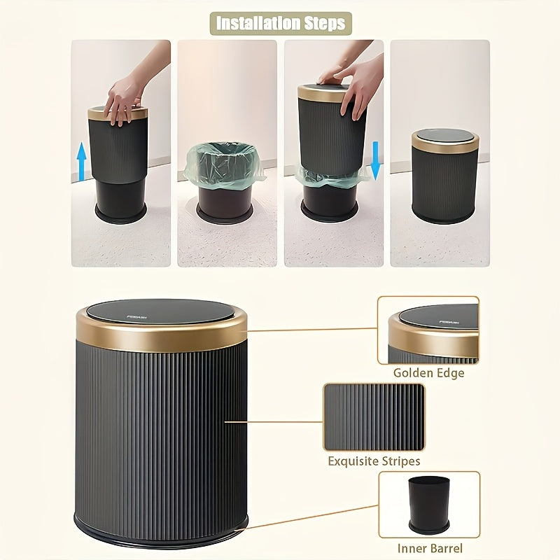 Luxury Oval Trash Can | Press-Top Waste Bin with Dual Inner Bucket – Kitchen, Home Organization