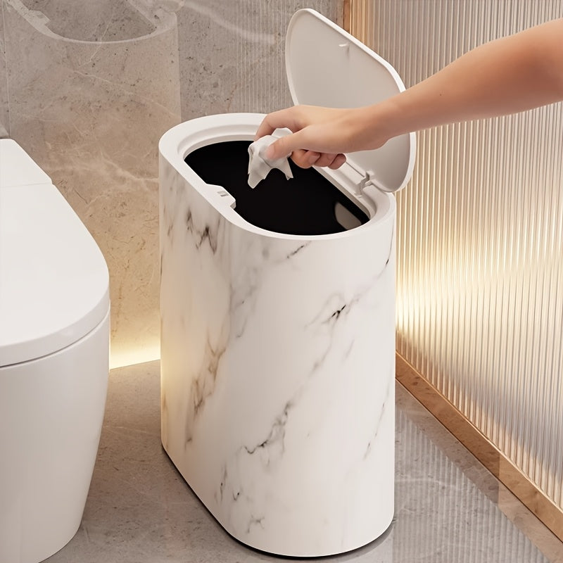 Marble Pattern Trash Can | Modern Bathroom & Kitchen Bin with Lid – Space-Saving, Home