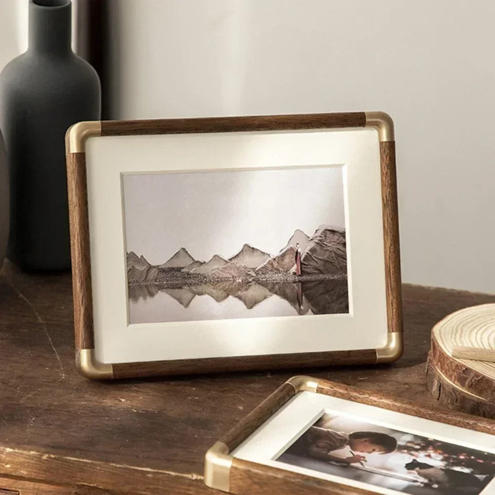 Vintage Wood & Brass Tabletop Photo Frame – Home Decor, Gift