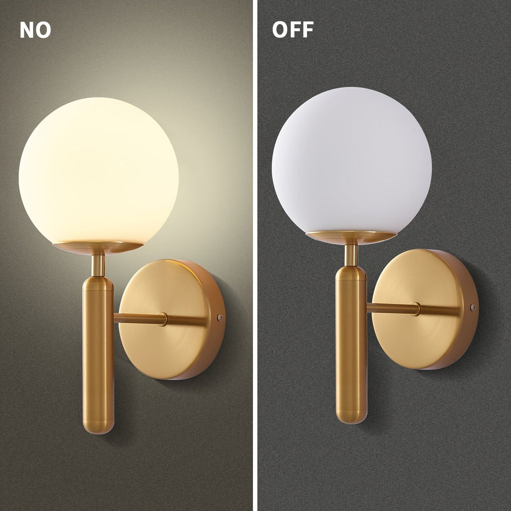 Modern Glass Globe Wall Sconce | Polished Metal Fixture – Home Decor, Ambient Lighting