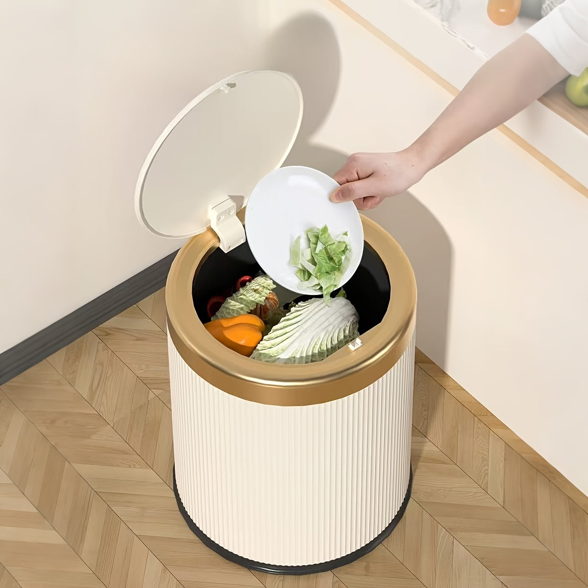 Luxury Oval Trash Can | Press-Top Waste Bin with Dual Inner Bucket – Kitchen, Home Organization