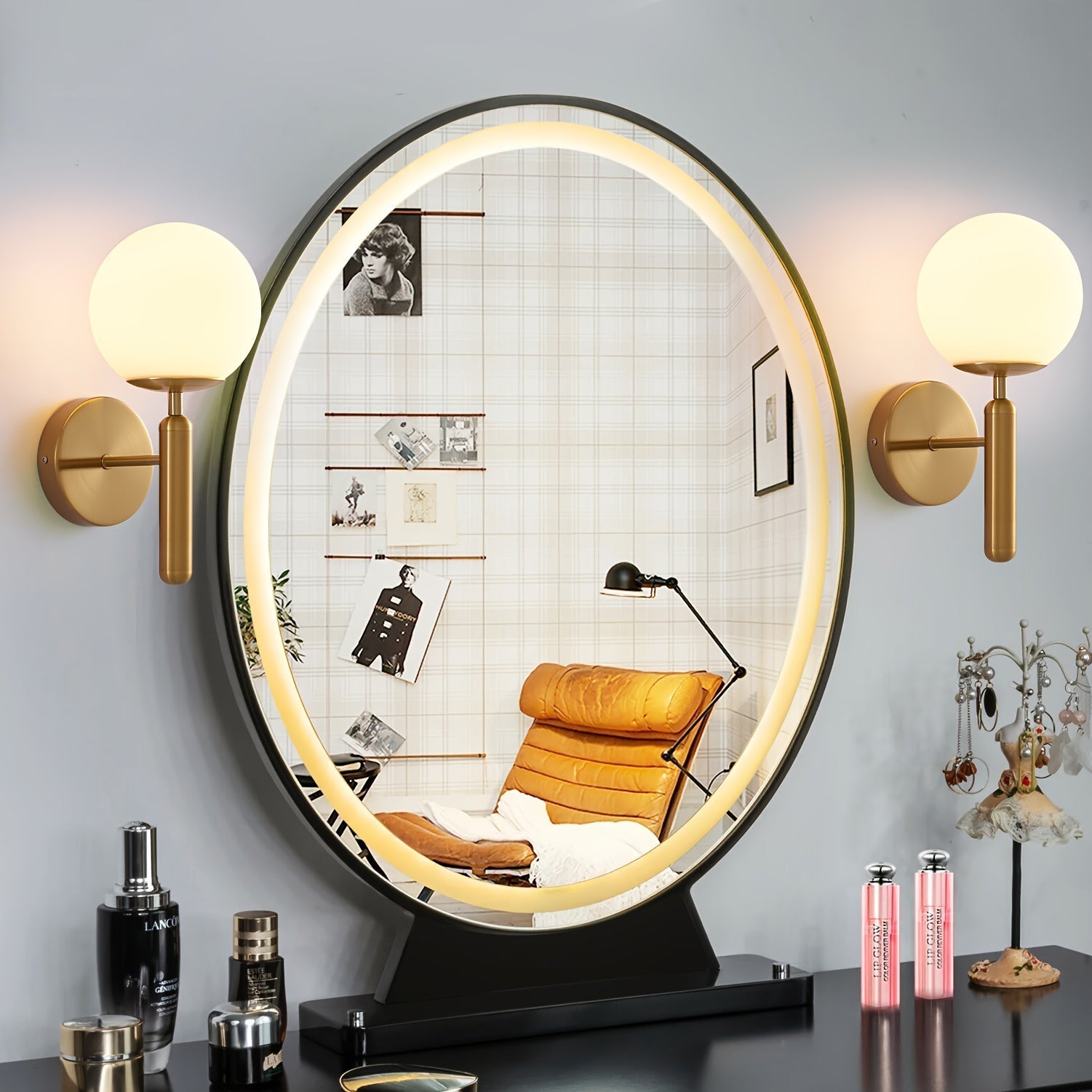 Modern Glass Globe Wall Sconce | Polished Metal Fixture – Home Decor, Ambient Lighting