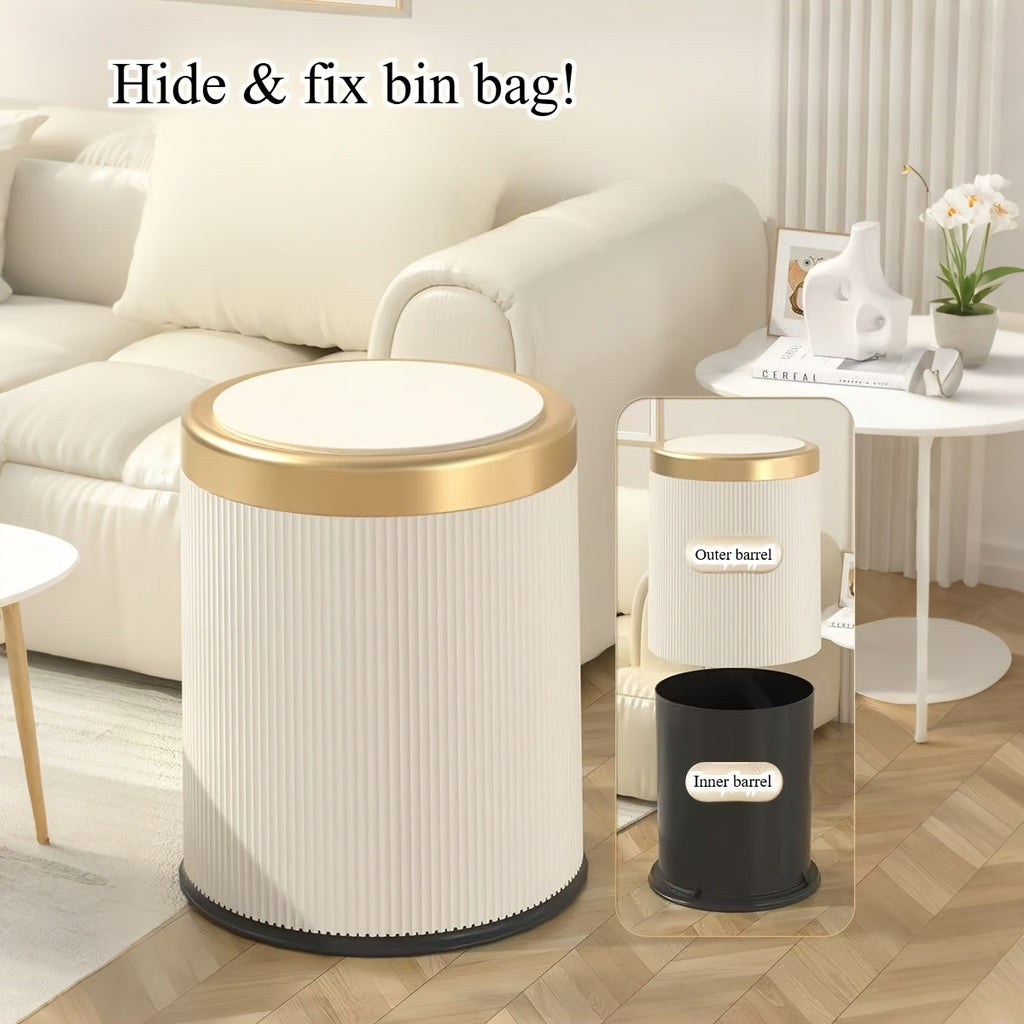 Luxury Oval Trash Can | Press-Top Waste Bin with Dual Inner Bucket – Kitchen, Home Organization