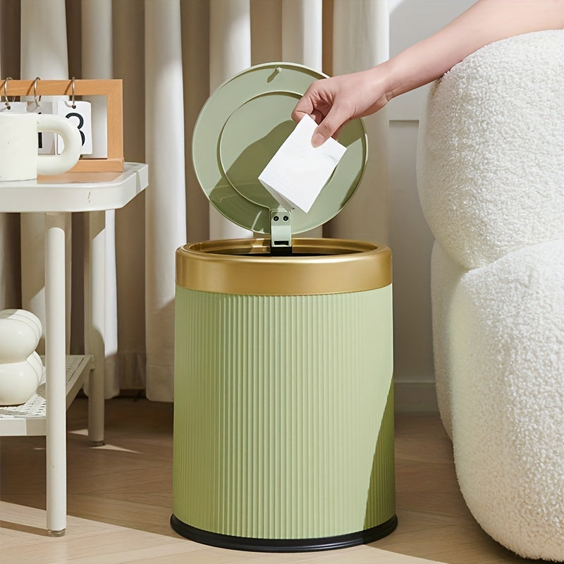 Luxury Oval Trash Can | Press-Top Waste Bin with Dual Inner Bucket – Kitchen, Home Organization
