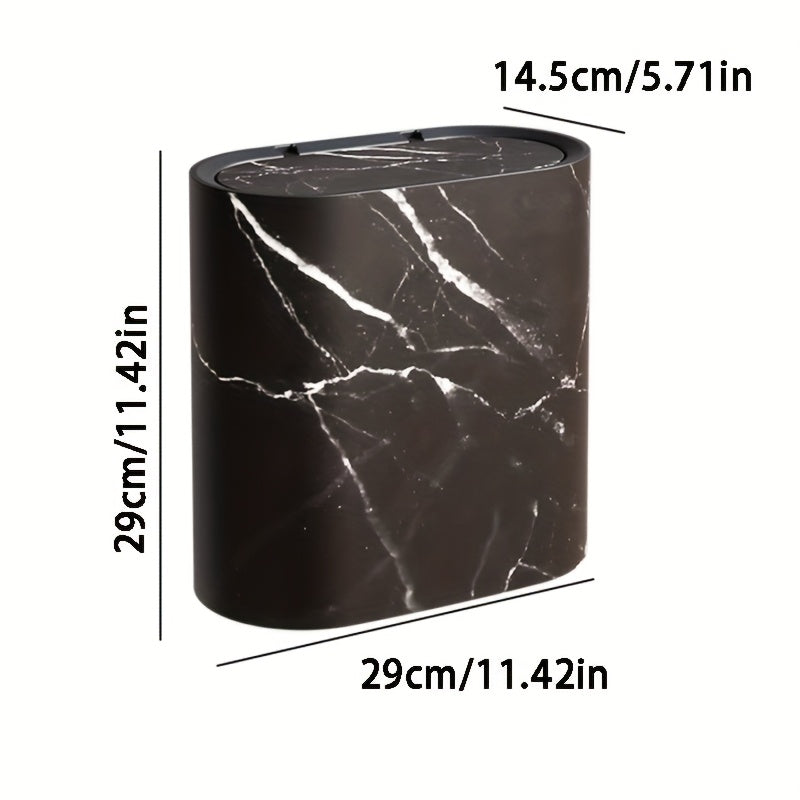 Marble Pattern Trash Can | Modern Bathroom & Kitchen Bin with Lid – Space-Saving, Home