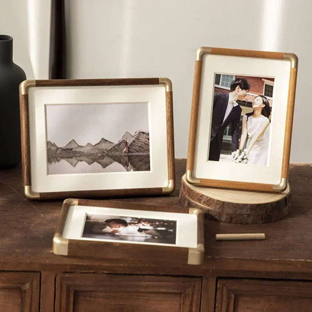 Vintage Wood & Brass Tabletop Photo Frame – Home Decor, Gift