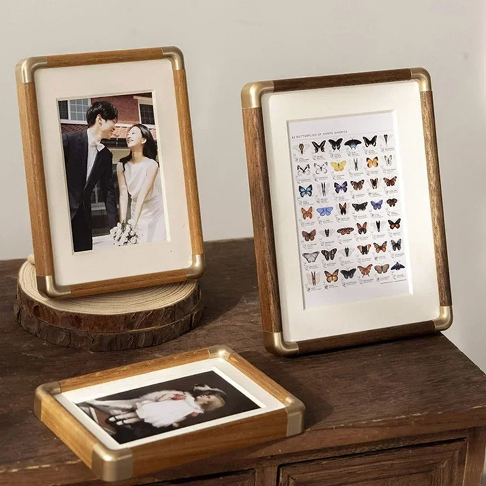Vintage Wood & Brass Tabletop Photo Frame – Home Decor, Gift