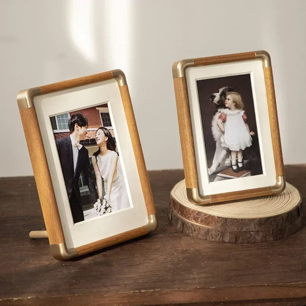 Vintage Wood & Brass Tabletop Photo Frame – Home Decor, Gift