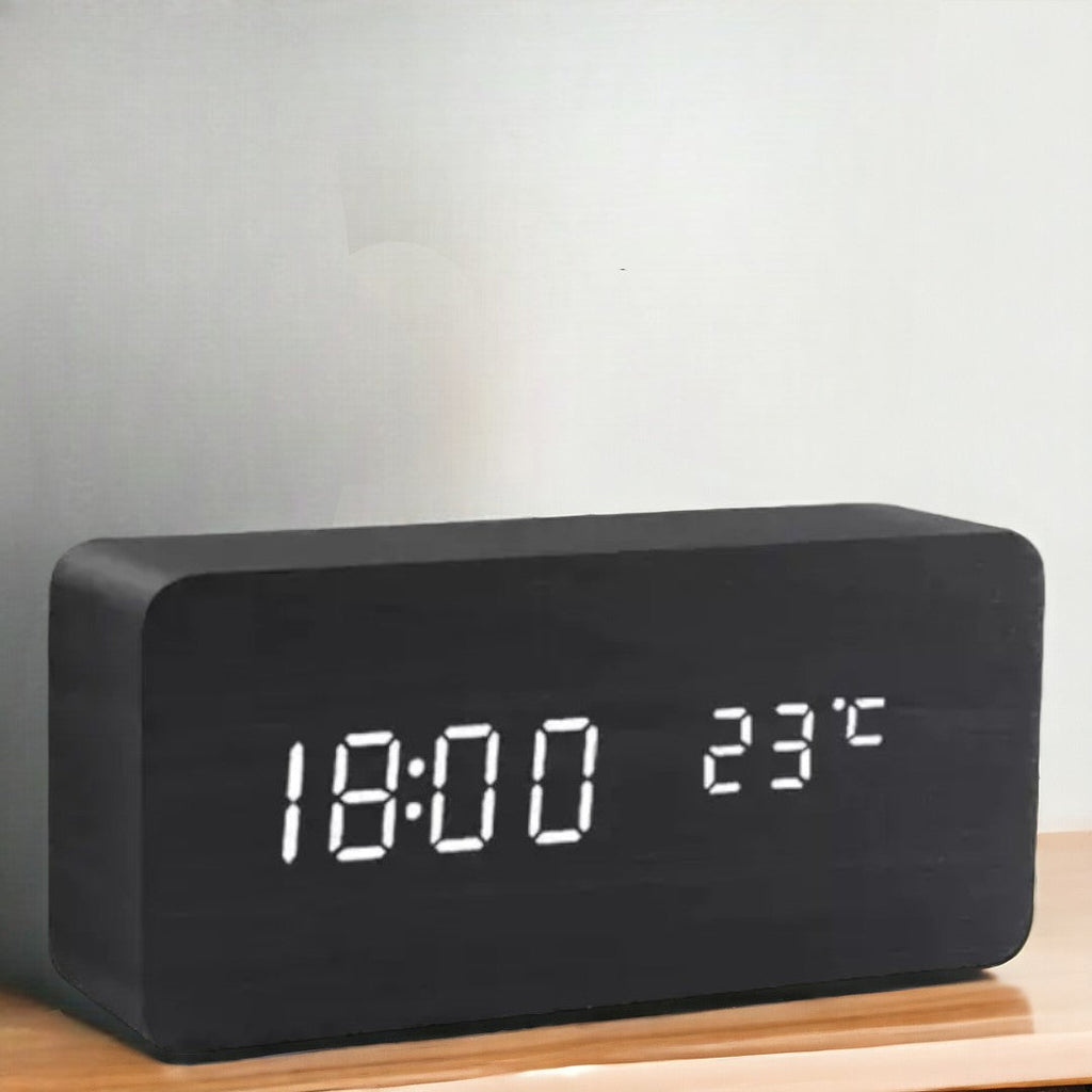 LED Smart Alarm Clock | Voice-Controlled Wooden Design – Home Office, Gift