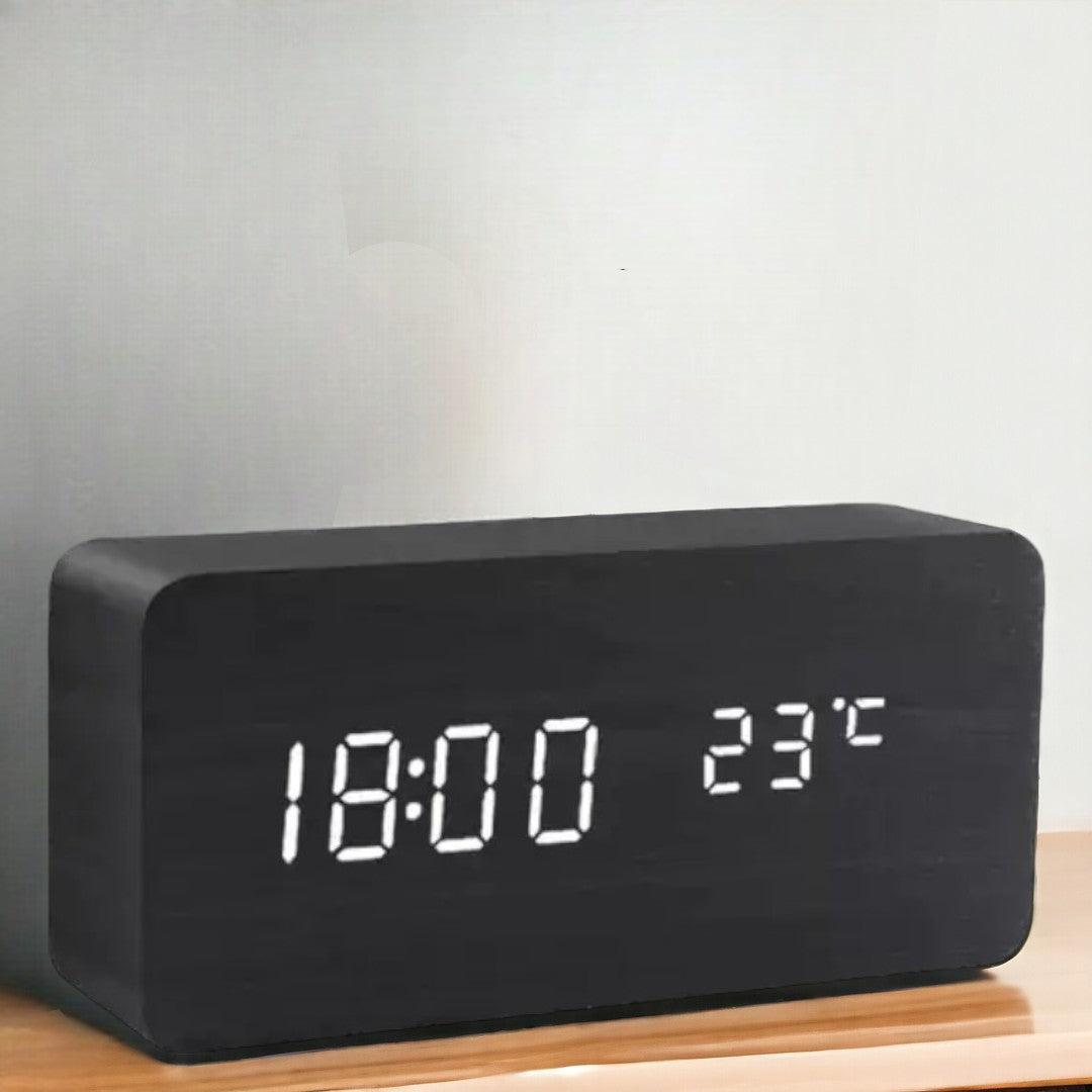 LED Smart Alarm Clock | Voice-Controlled Wooden Design – Home Office, Gift