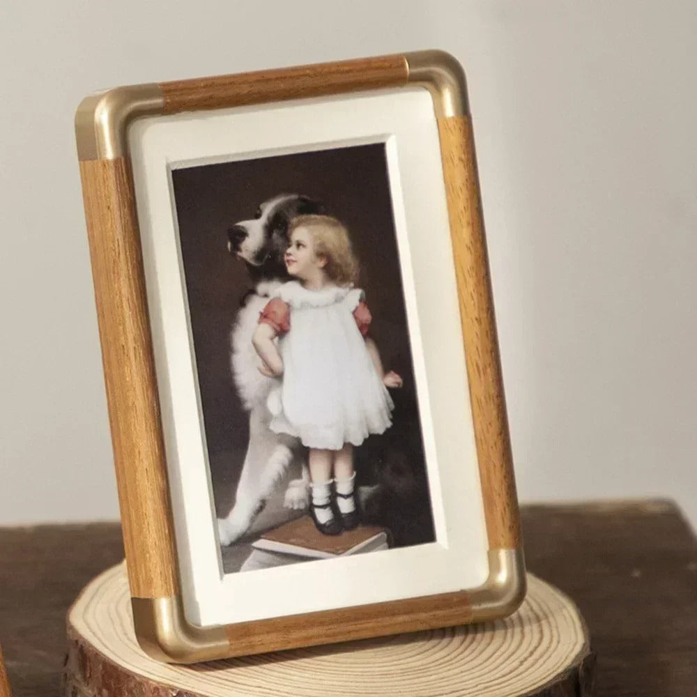Vintage Wood & Brass Tabletop Photo Frame – Home Decor, Gift